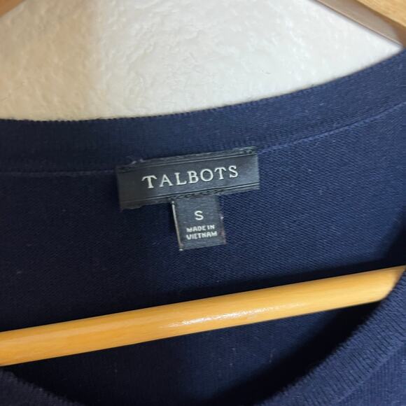 Talbots Red Navy Pink Stripe 3/4 Sleeve Cardigan Small - Picture 2 of 8